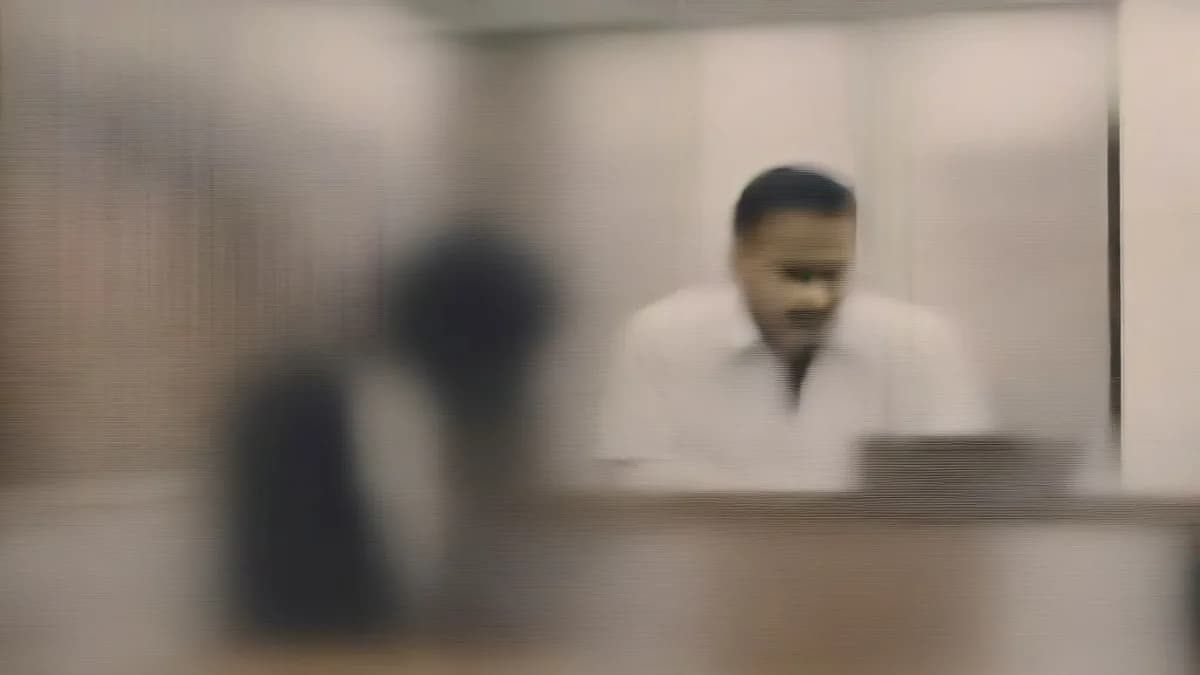 A citizen interacting with a digital transport portal to update documents at an office desk.