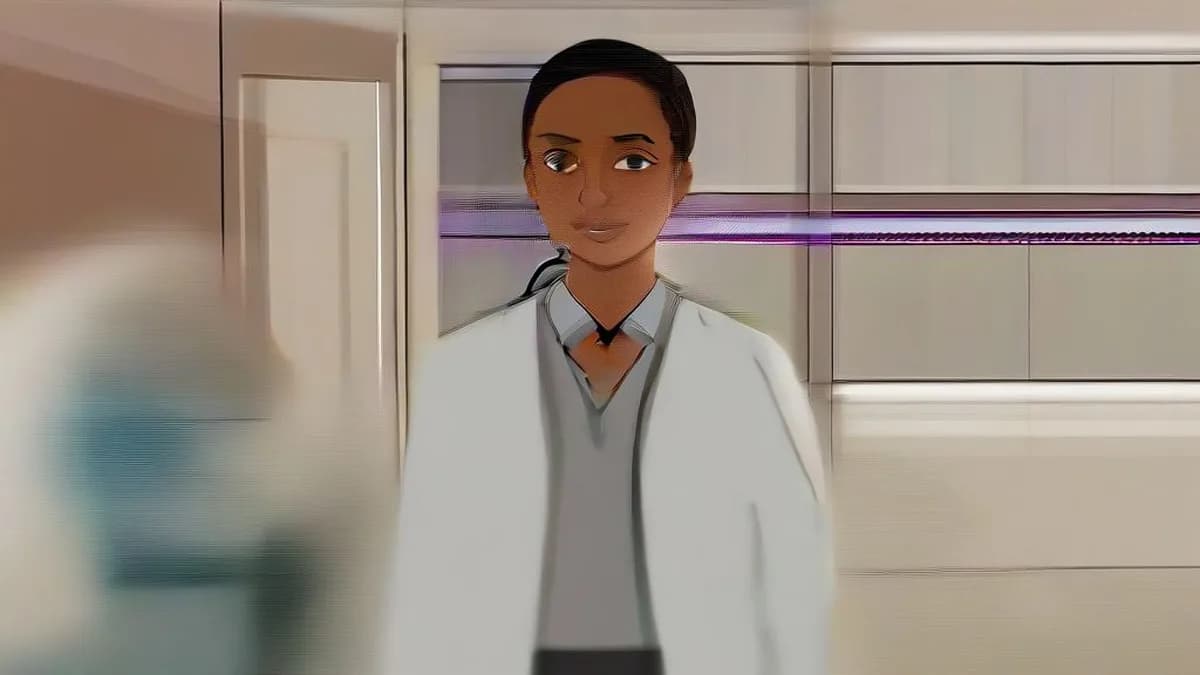Medical intern reviewing charts in a hospital setting