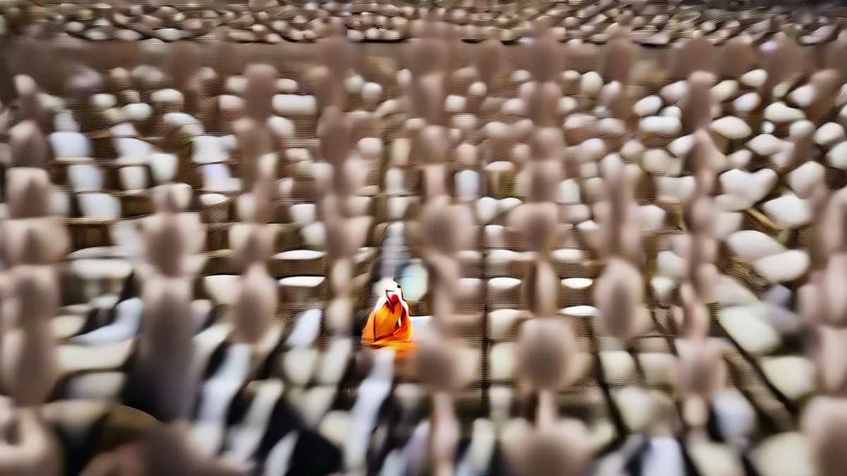 Swami Sarvapriyananda speaking on a conference stage about AI and consciousness