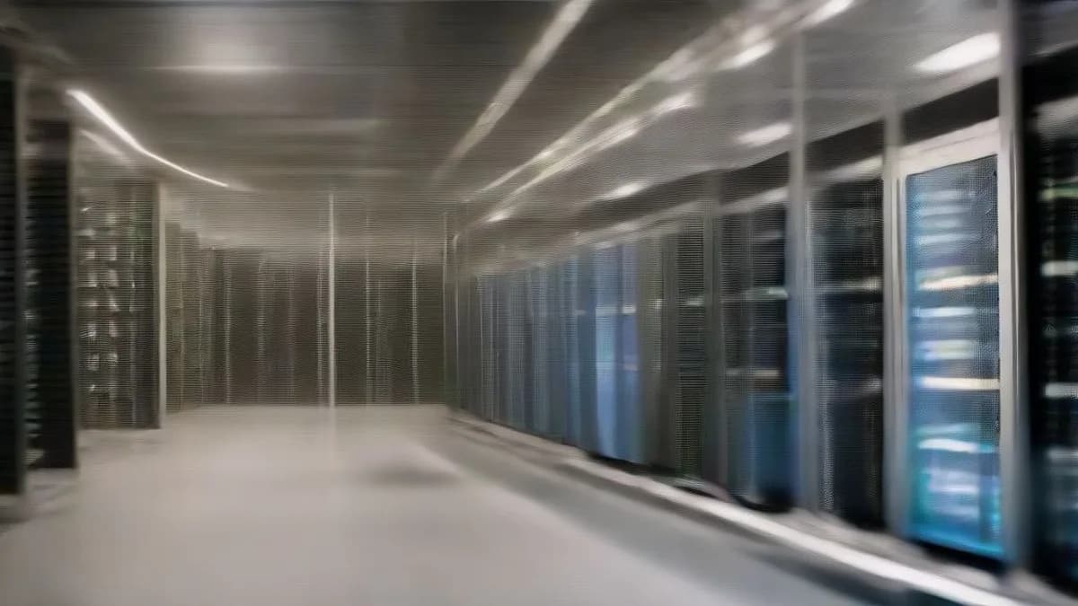 Damaged server racks inside a Russian data center following a drone strike.